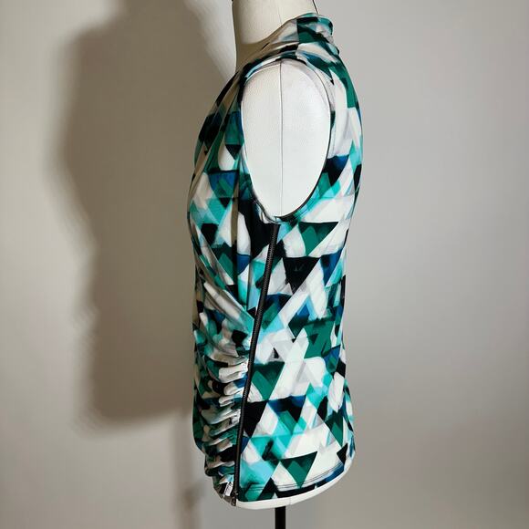 Worthington Blue/Green Geometric Sleeveless Career Blouse Womens Size Small S - Picture 4 of 9